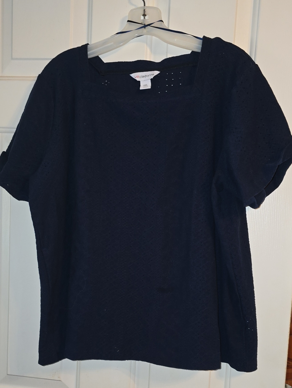 Liz Claiborne Navy Eyelet Short Sleeve Tee